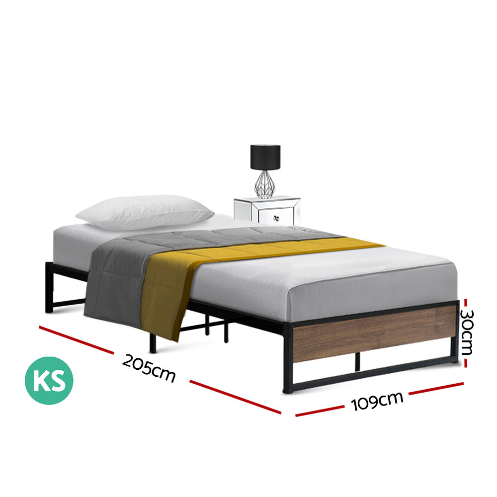 Artiss Metal Bed Frame King Single Size Wooden Mattress Base Platform Black OSLO
