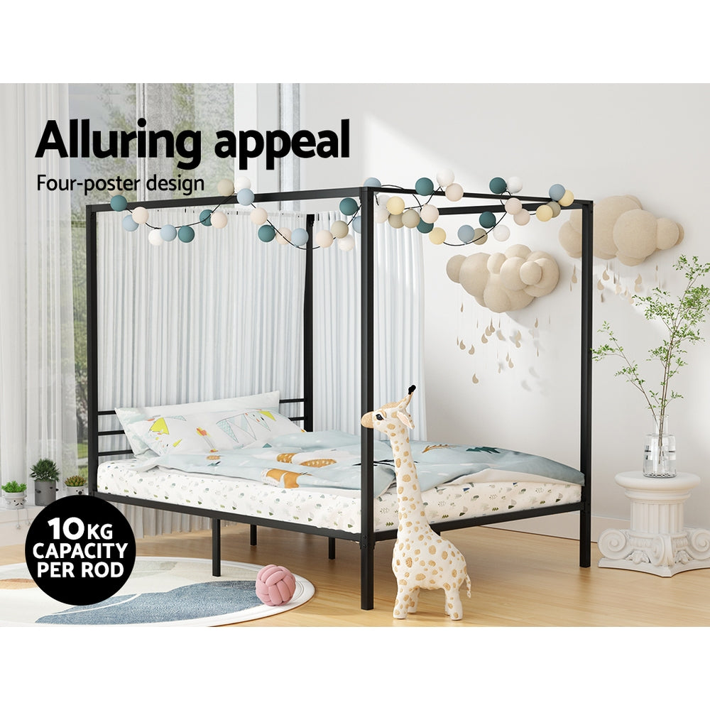 Artiss Bed Frame Metal Four-poster Platform Base Queen Size Black POCHY