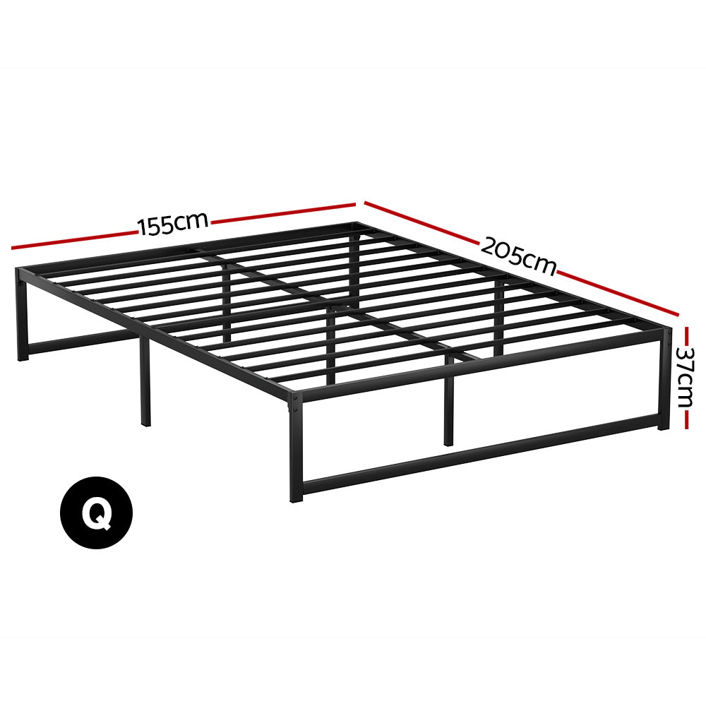 Artiss Bed Frame Metal Platform Queen Size Bed Base Mattress Black TINO