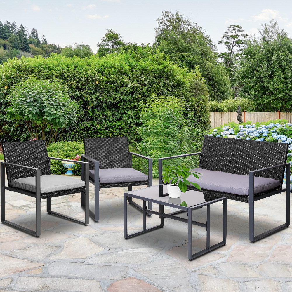 Gardeon 4PC Outdoor Furniture Patio Table Chair Black