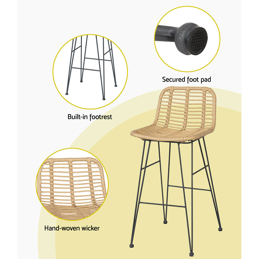 Gardeon 2-Piece Outdoor Bar Stools Wicker Dining Chair Bistro Patio Balcony