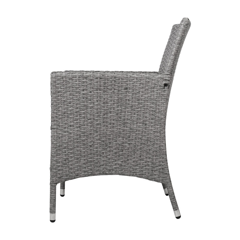 3 Piece Wicker Outdoor Chair Side Table Furniture Set - Grey