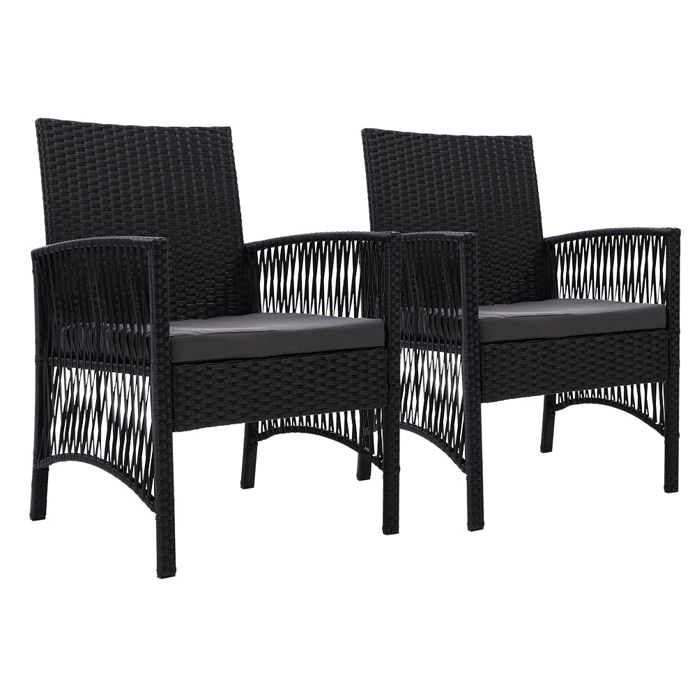 Outdoor Furniture Set of 2 Dining Chairs Wicker Garden Patio Cushion Black Gardeon