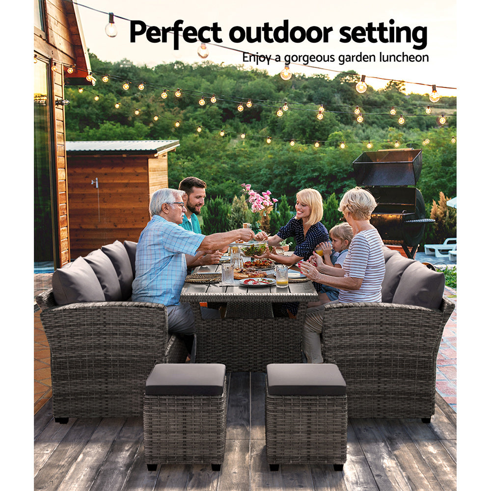 Gardeon 8 Seater Outdoor Dining Set Furniture Lounge Sofa Set Wicker Ottoman