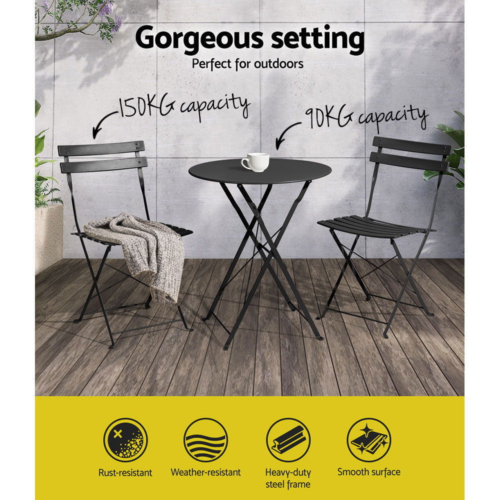 Gardeon Outdoor Setting Table and Chairs Folding Patio Furniture Bistro Set