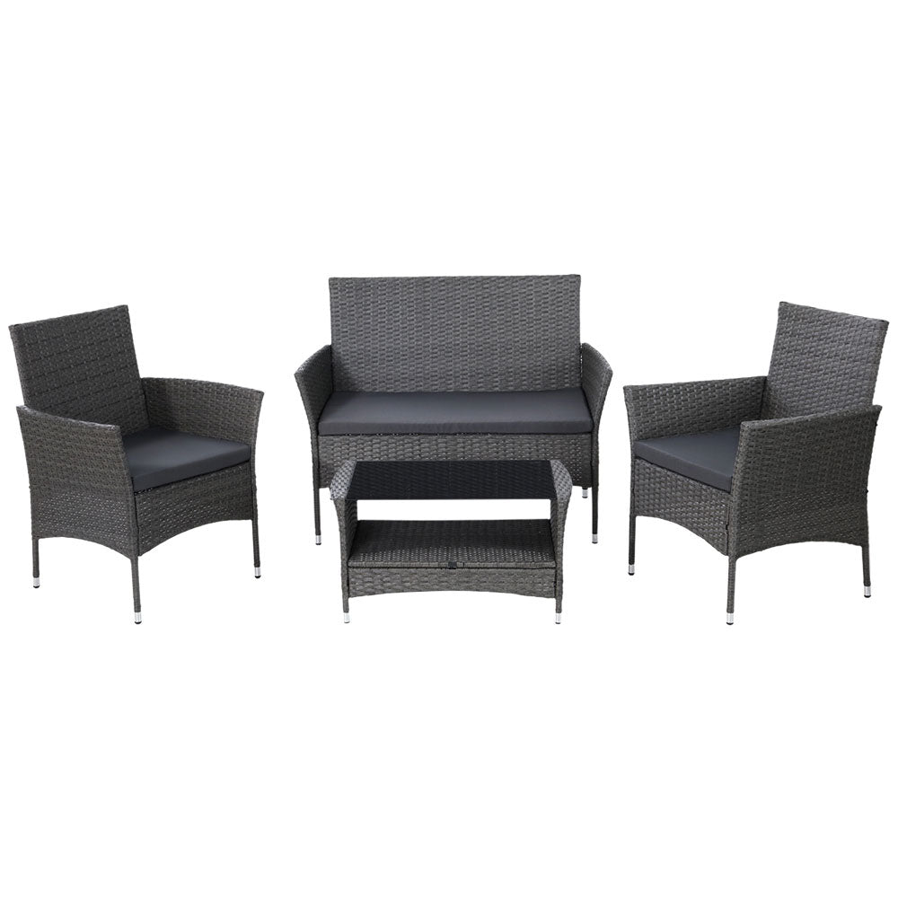 Gardeon 4 Piece Outdoor Dining Set Furniture Setting Lounge Wicker Table Chairs