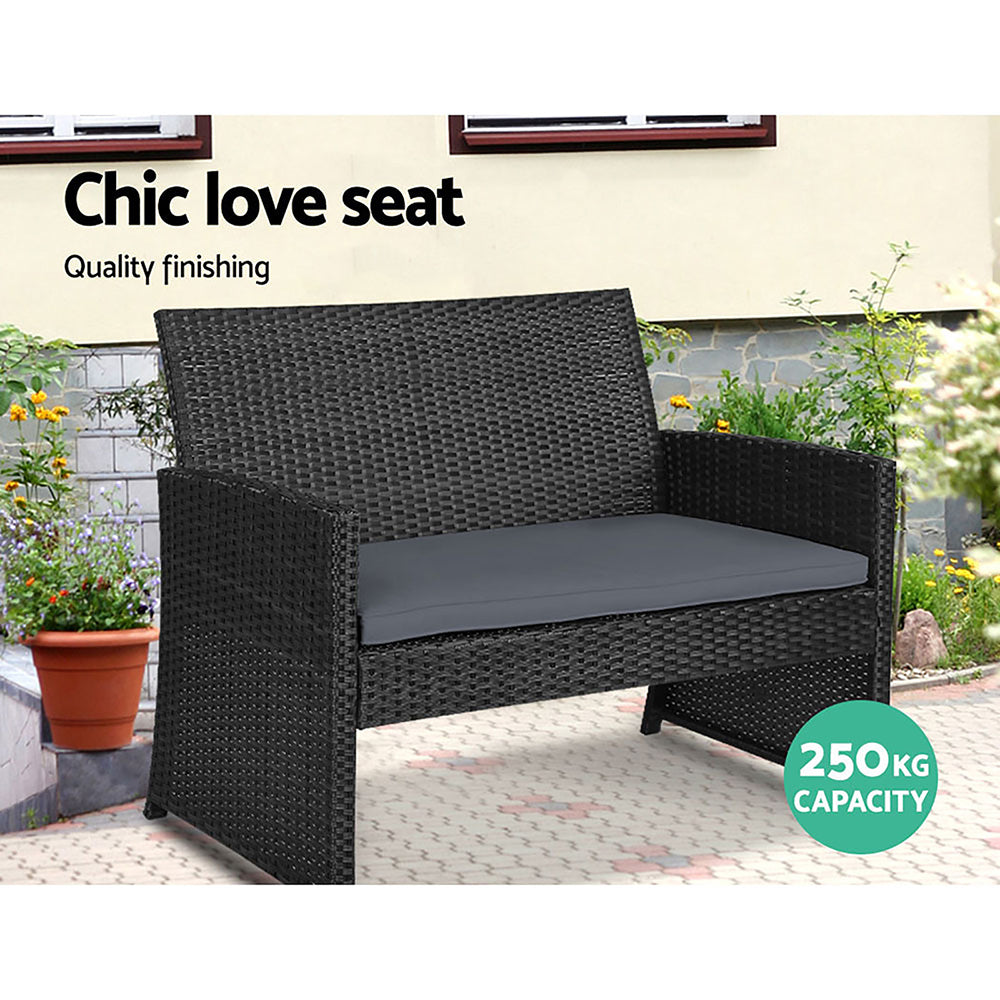 Gardeon Set of 4 Outdoor Lounge Setting Rattan Patio Wicker Dining Set Black