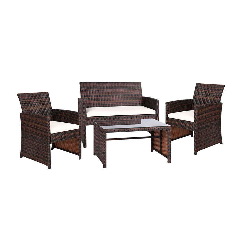 Gardeon Rattan Furniture Outdoor Lounge Setting Wicker Dining Set w/Storage Cover Brown