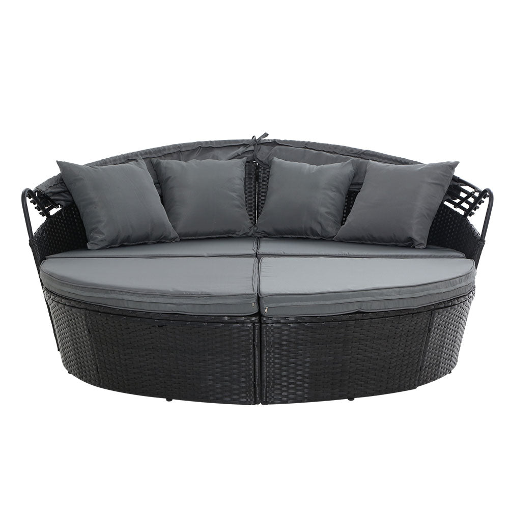 Gardeon Outdoor Lounge Setting Patio Furniture Sofa Wicker Garden Rattan Set Day Bed Black