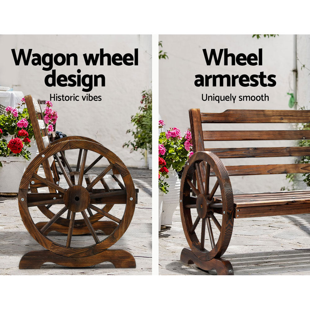 Gardeon Wooden Wagon Wheel Bench - Brown