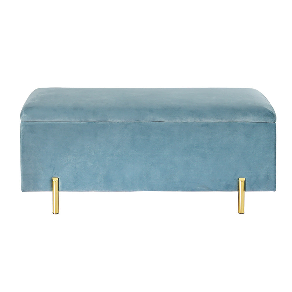 Artiss Storage Ottoman Blanket Box 101cm Velvet Blue