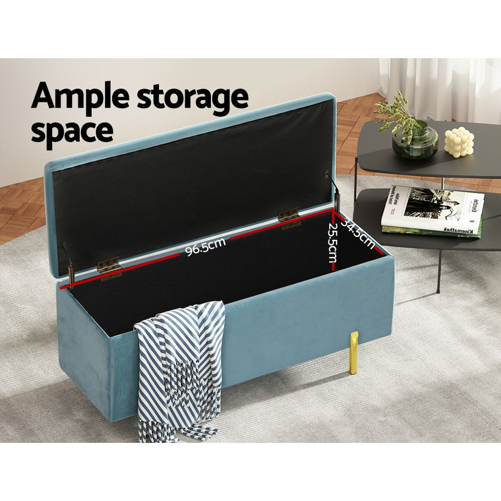 Artiss Storage Ottoman Blanket Box 101cm Velvet Blue