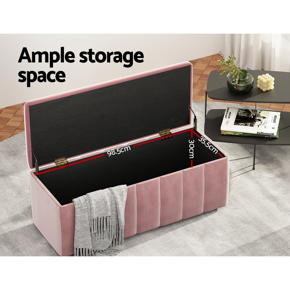 Artiss Storage Ottoman Blanket Box 103cm Velvet Pink