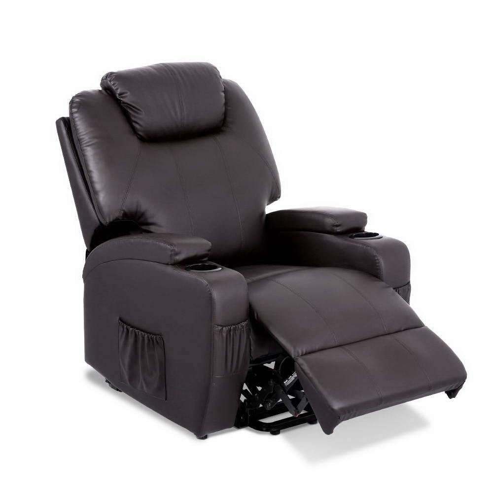 Artiss Electric Recliner Lift Chair Massage Armchair Heating PU Leather Brown