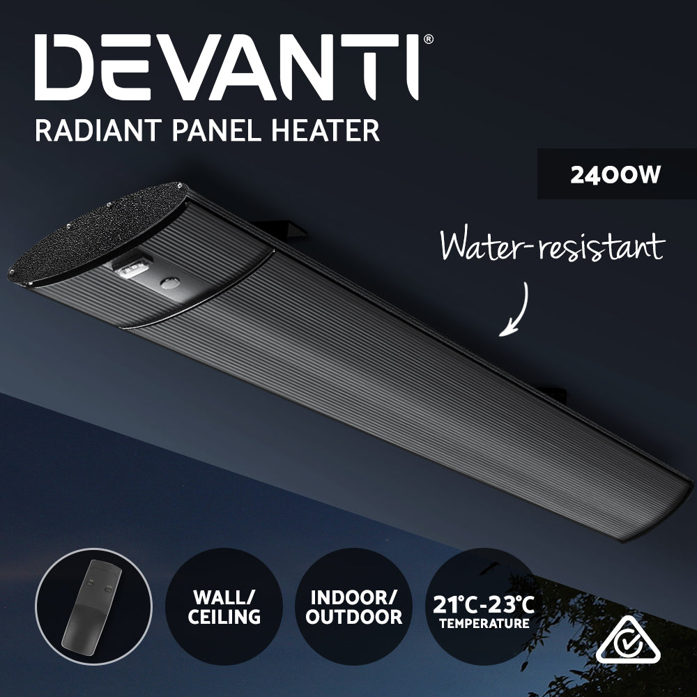 Devanti Electric Infrared Radiant Strip Heater Panel Heat Remote Control 2400W