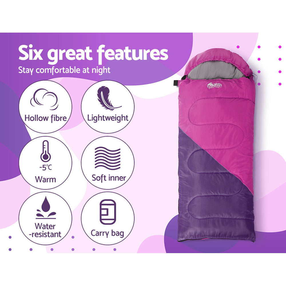 Weisshorn Sleeping Bag 136cm Kids Camping Hiking Winter Pink