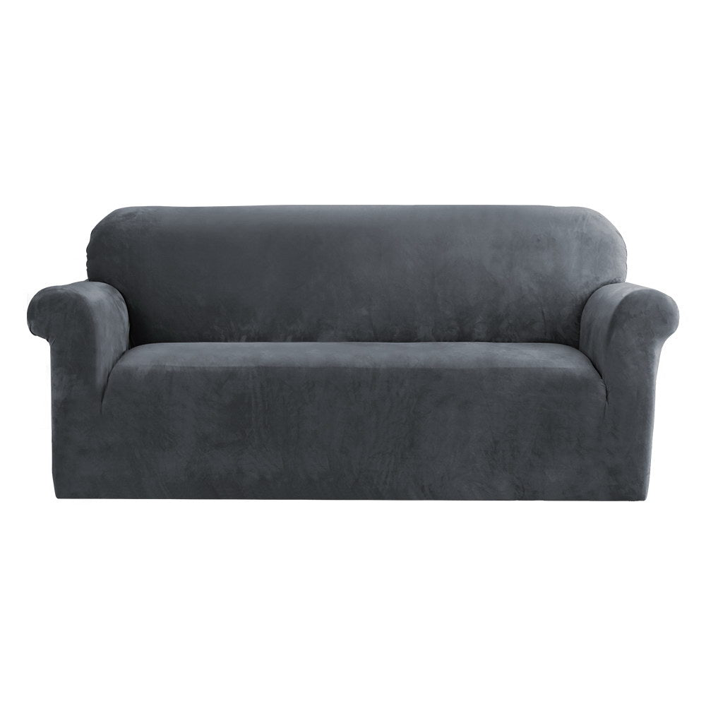 Artiss Velvet Sofa Cover Plush Couch Cover Lounge Slipcover 3 Seater Grey