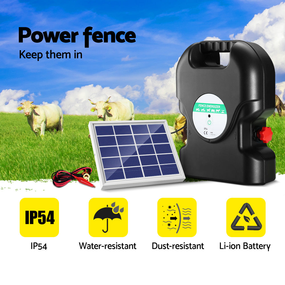 Giantz 20km Electric Fence Energiser Solar Energizer Charger Farm Animal 1.2J