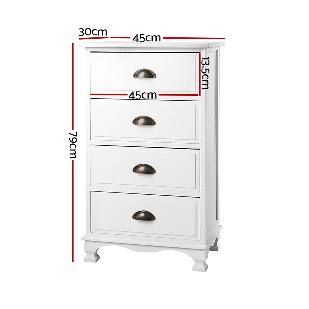 Artiss Vintage Bedside Table Chest 4 Drawers Storage Cabinet Nightstand White