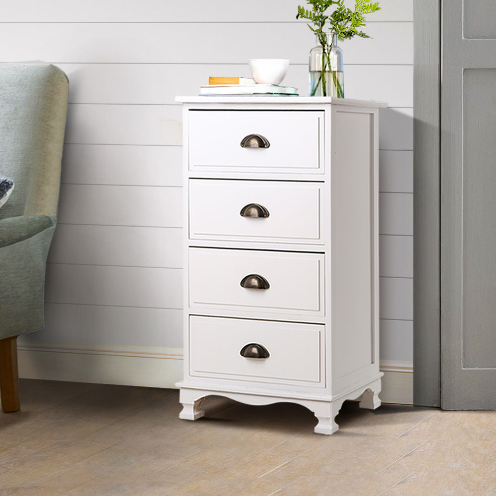 Artiss Vintage Bedside Table Chest 4 Drawers Storage Cabinet Nightstand White