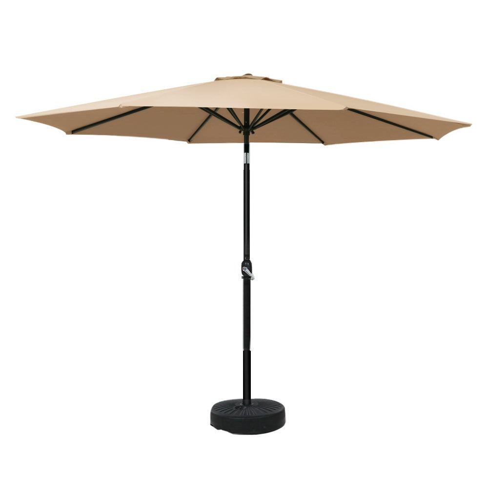 Instahut Outdoor Umbrella 3m Base Beach Pole Garden Tilt Sun Patio UV Beige