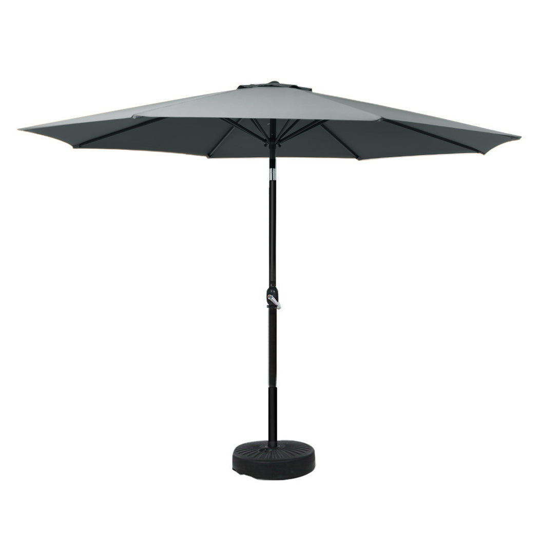 Instahut Outdoor Umbrella 3m Base Beach Pole Garden Tilt Sun Patio UV Charcoal