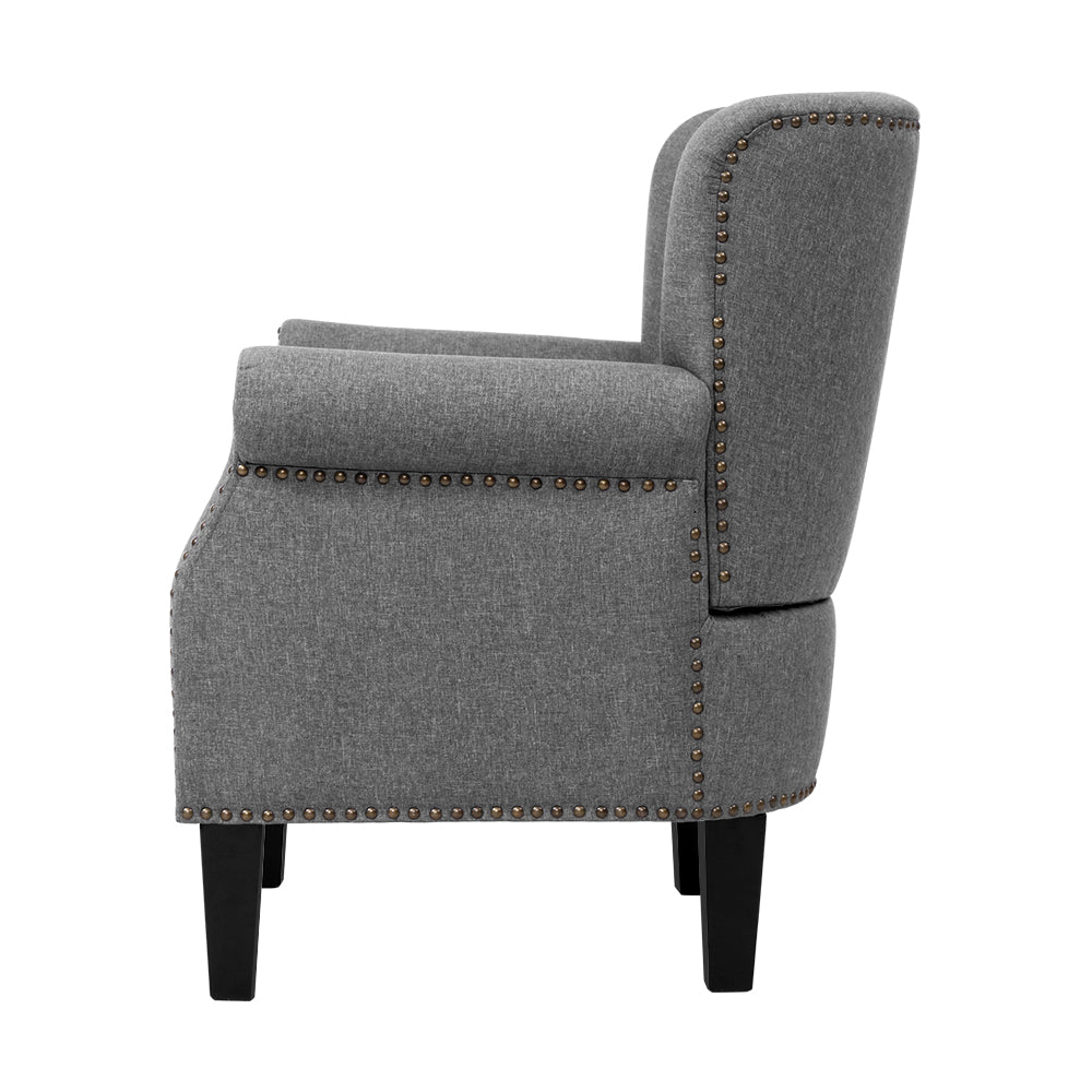 Artiss Armchair Accent Chair Retro Armchairs Lounge Accent Chair Single Sofa Linen Fabric Seat Grey