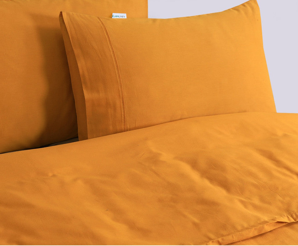 Elan Linen 100% Egyptian Cotton Vintage Washed 500TC Mustard King Single Quilt Cover Set