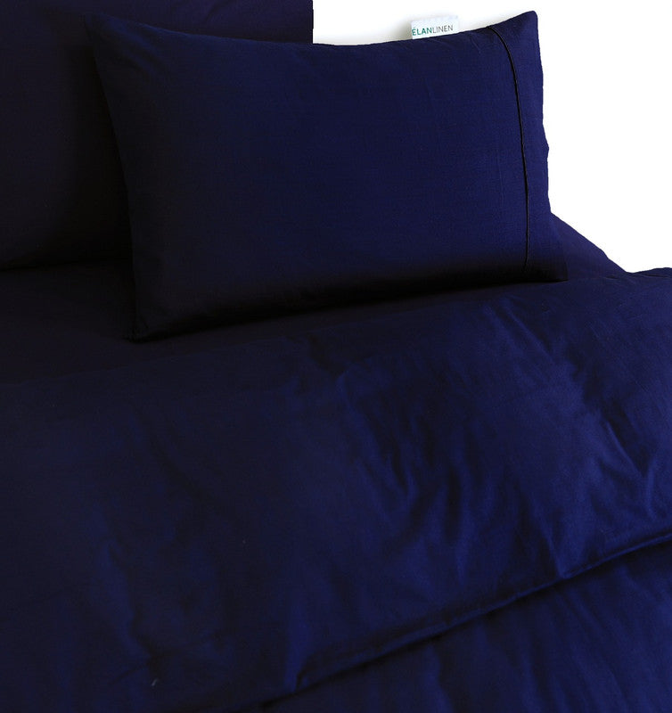 Elan Linen 100% Egyptian Cotton Vintage Washed 500TC Navy Blue Single Quilt Cover Set