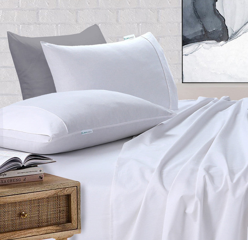 Elan Linen 100% Egyptian Cotton Vintage Washed 500TC White Single Bed Sheets Set