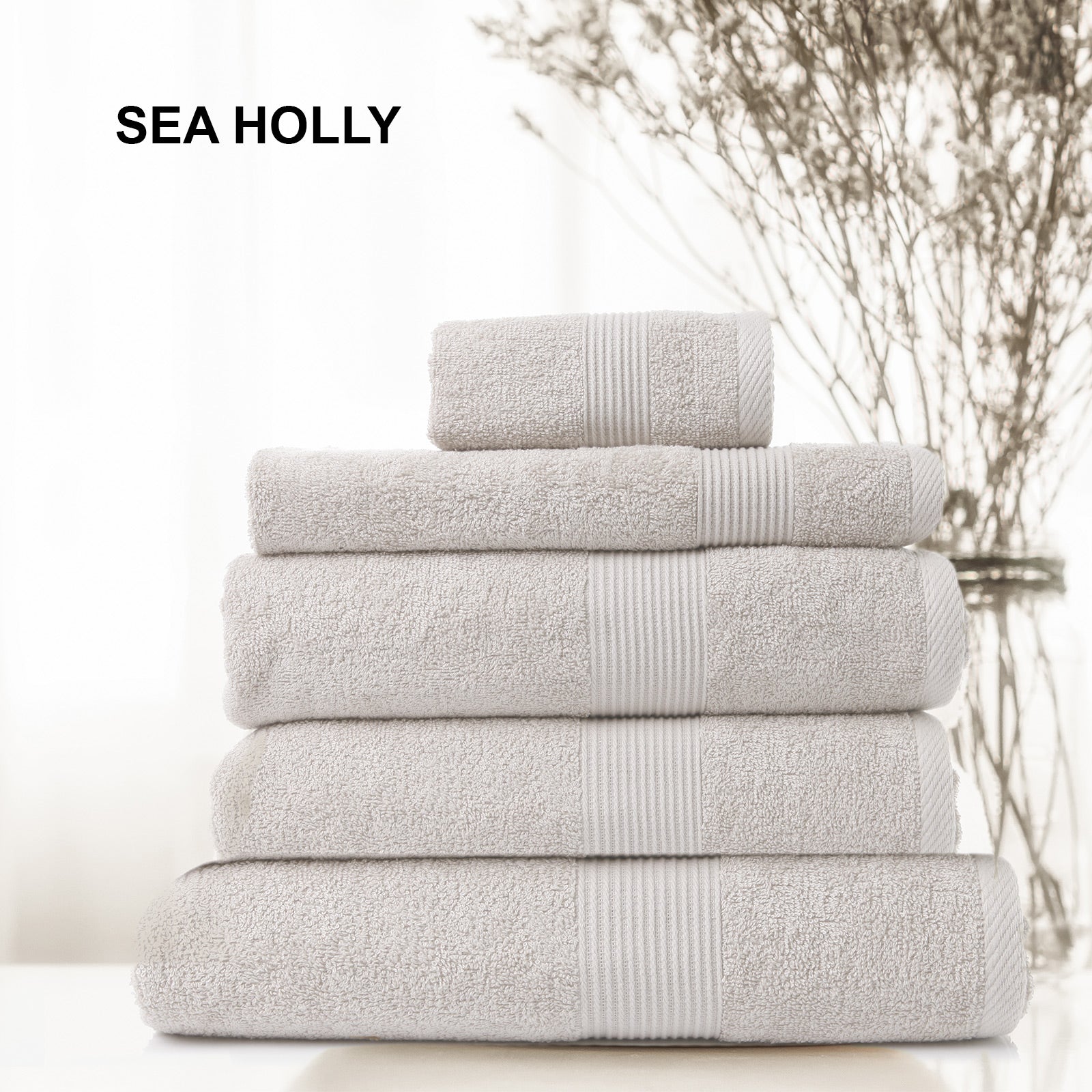 Royal Comfort 5 Piece Cotton Bamboo Towel Set 450GSM Luxurious Absorbent Plush - Sea Holly