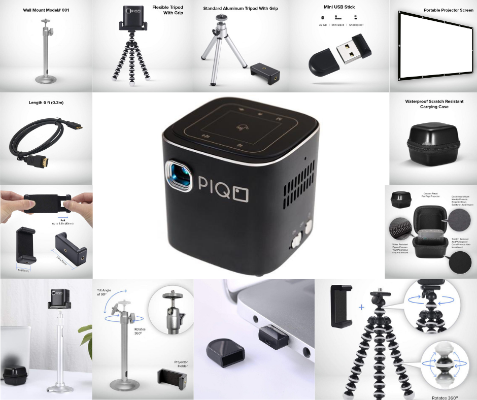 PIQO Projector The world's most smart 1080p mini pocket projector including 7 Accessories Value Pack
