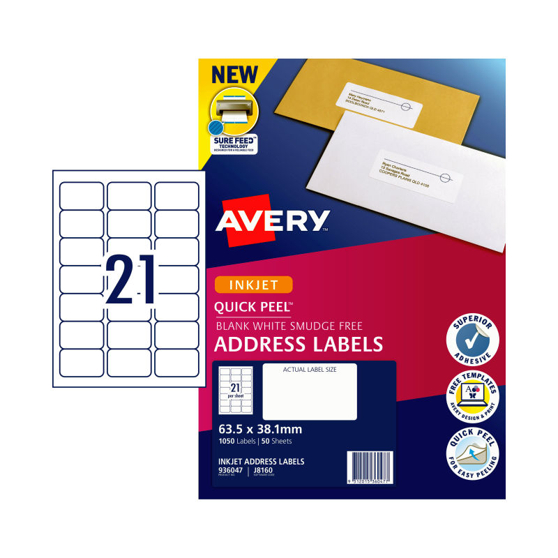 AVERY IP Label QP White J8J8160 21Up