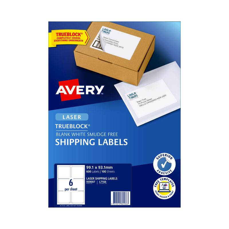 AVERY Laser Label Shp L7166 6Up Pack of 100