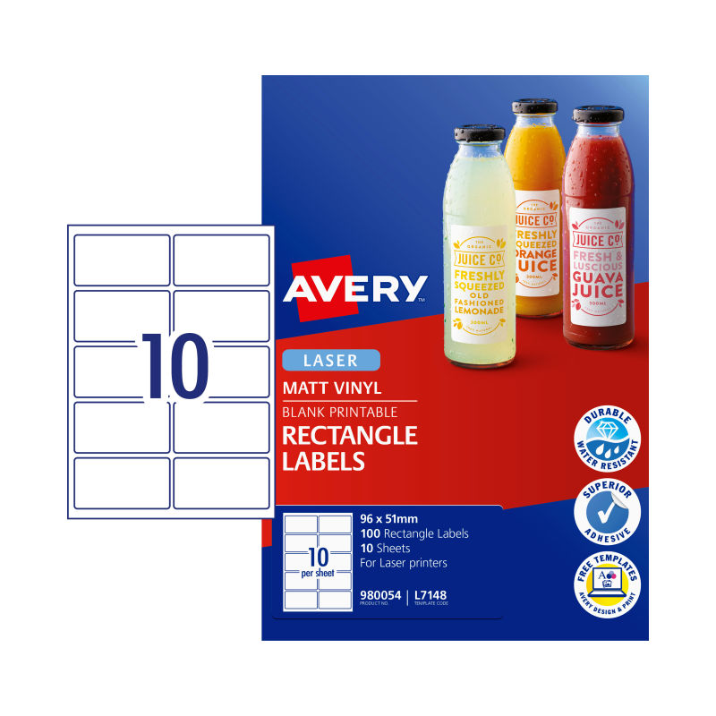 AVERY LaserLabel Rct L7148 10Up Pack of 100