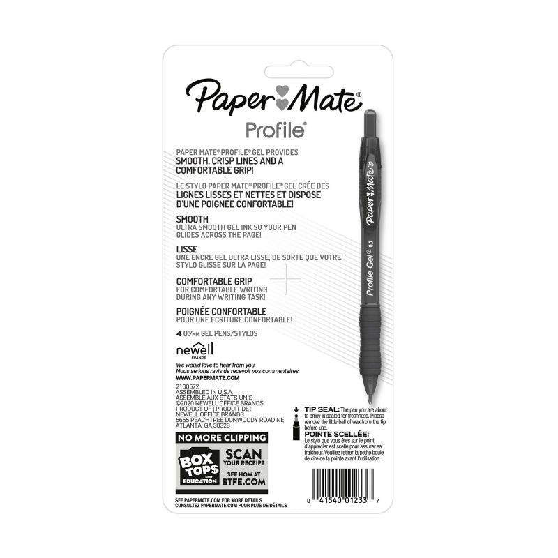 PAPER MATE Prfl Gel 0.7mm Ast Pack of 4 Box of 6