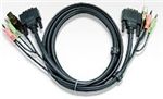 Aten 1.8m DVI-D Single Link Male to Male with USB Type A Male to Type B Female, 3.5mm Stereo Audio & Mic Cable