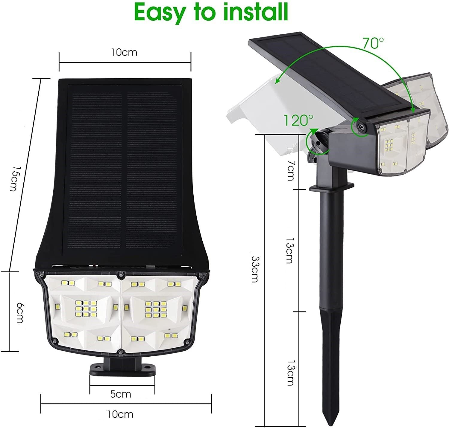 2 Pack 38 LEDs Solar Landscape Spotlights with 70&deg; Adjustable Panel and IP65 Waterproof (White)