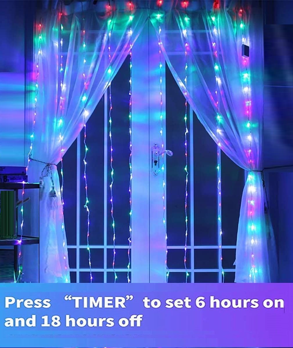 LED String Lights Curtain for Bedroom Wall Party, 8 Modes, USB Powered and IP64 Waterproof (3m x 3m)