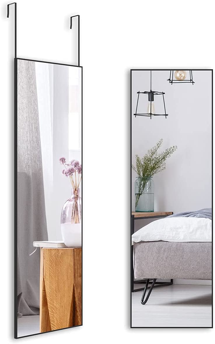 Full-Length Door Mirror Long Standing for Bedroom and Bathroom (152 x 46cm, Black)