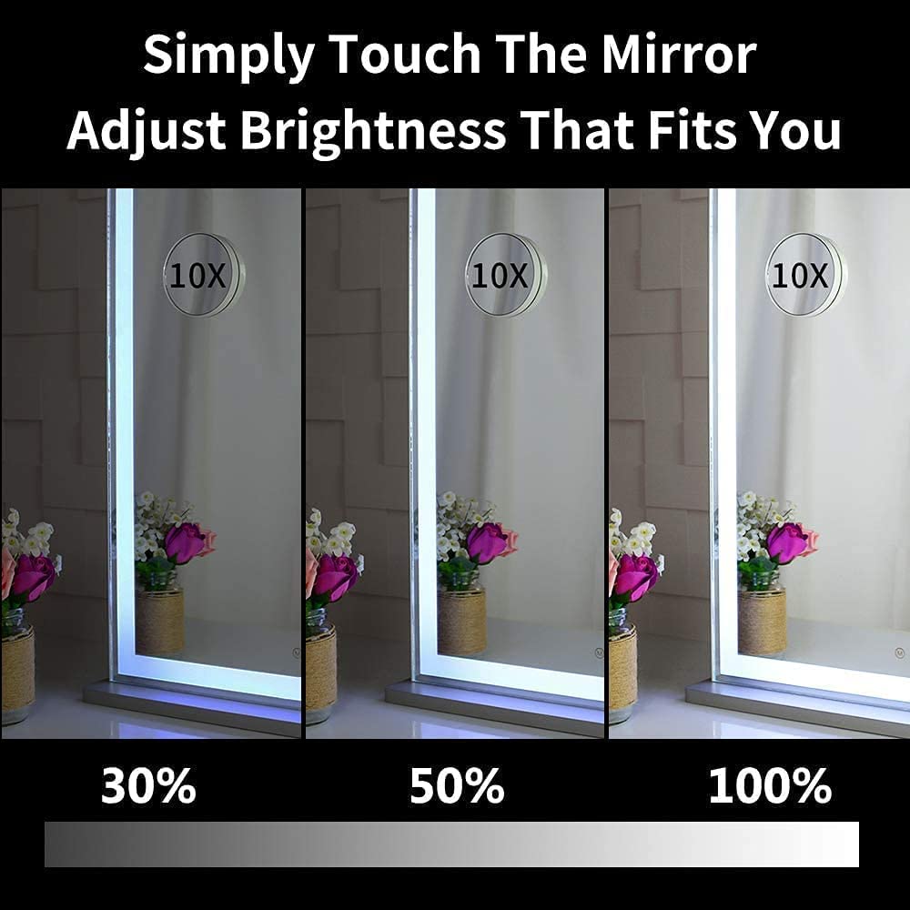 10x Magnification Mirror with Smart Touch Control and 3 Colors Dimmable Light for Bathroom and Bedroom  (71 x 57 cm)