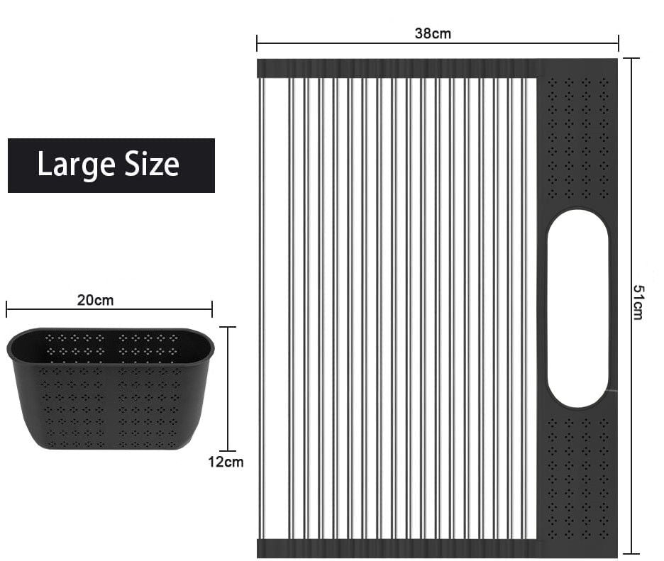 Large Stainless Steel Roll Up Dish Drying Rack with Utensil Holder for Home Kitchen