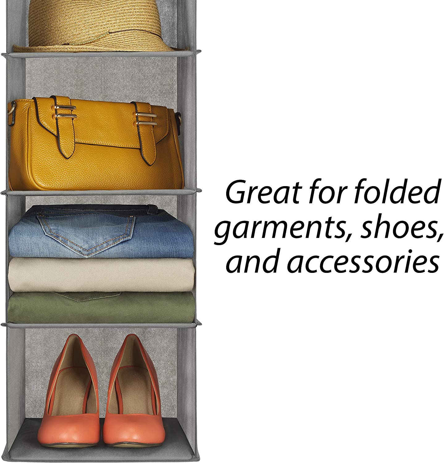 5 Tier Shelf Hanging Closet Organizer and Storage for Clothes (Grey)