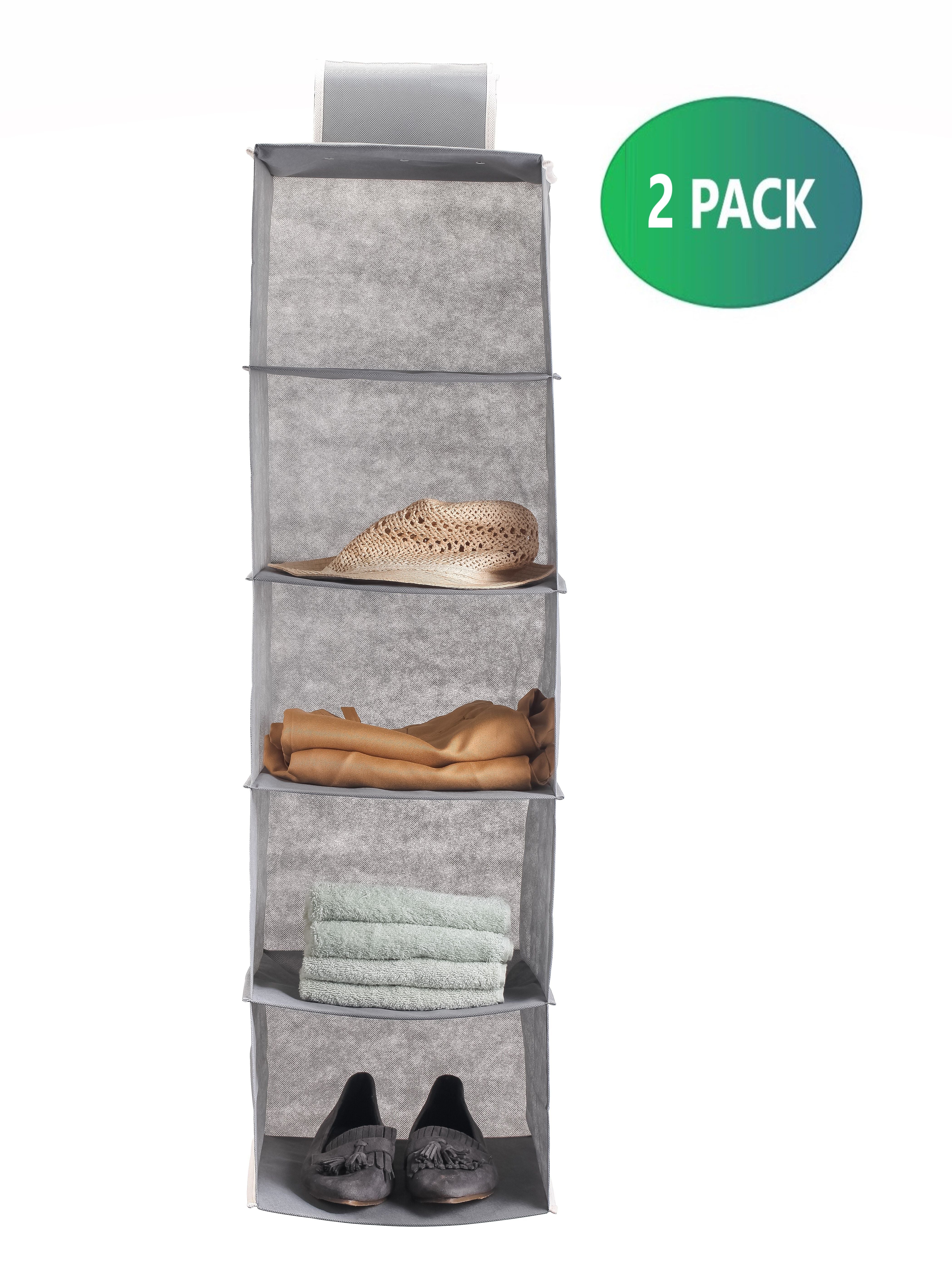 2 Pack 5-Tier Shelf Hanging Closet Organizer and Storage for Clothes (Grey)