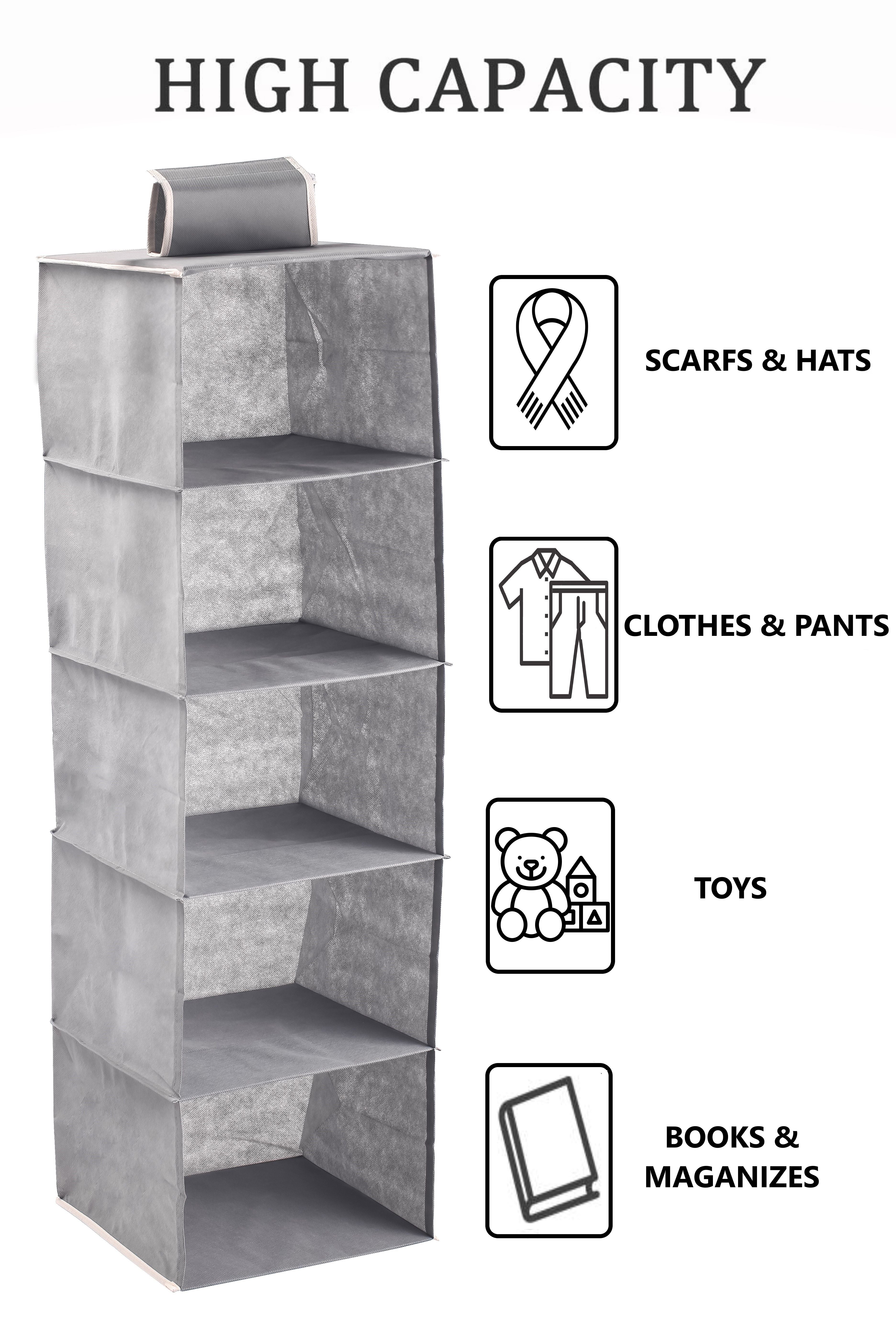 3 Pack 5-Tier Shelf Hanging Closet Organizer and Storage for Clothes (Grey)