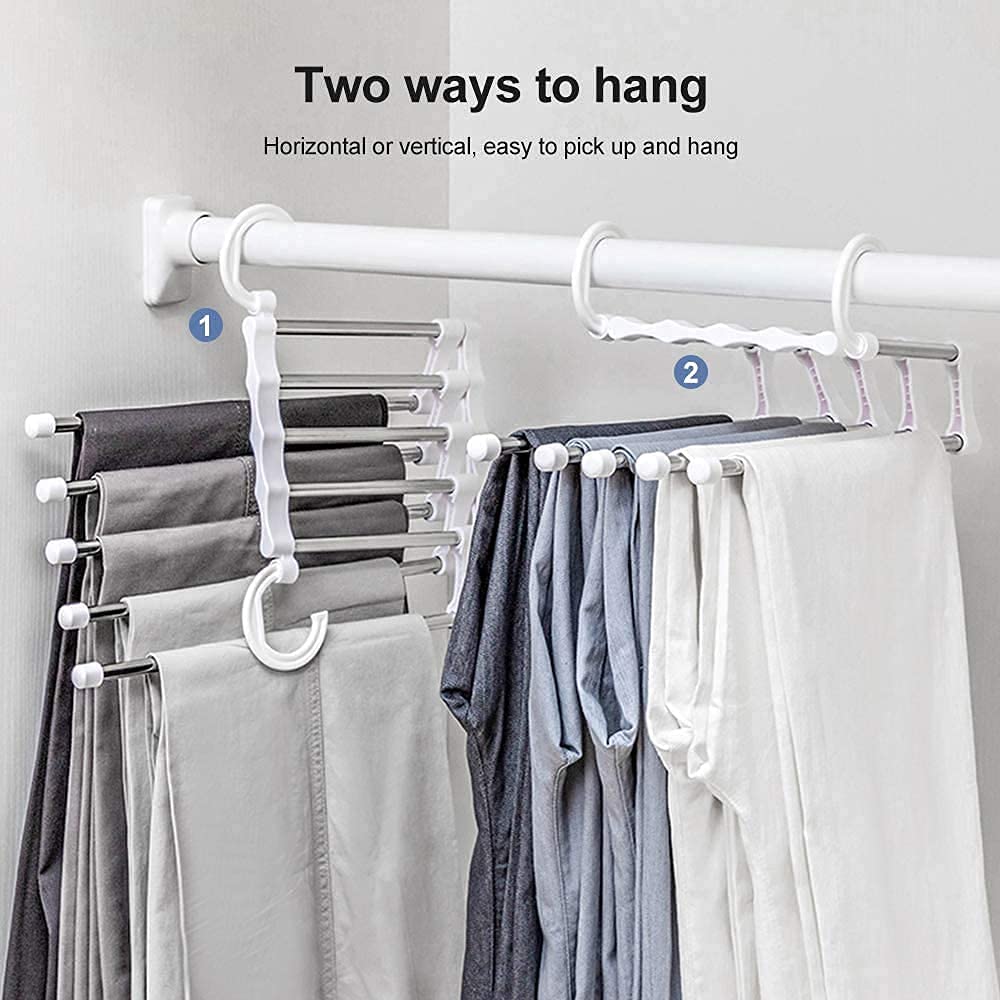 4 Pack Stainless Steel Adjustable 5 in 1 Pants Hangers Non-Slip Space Saving for Home Storage