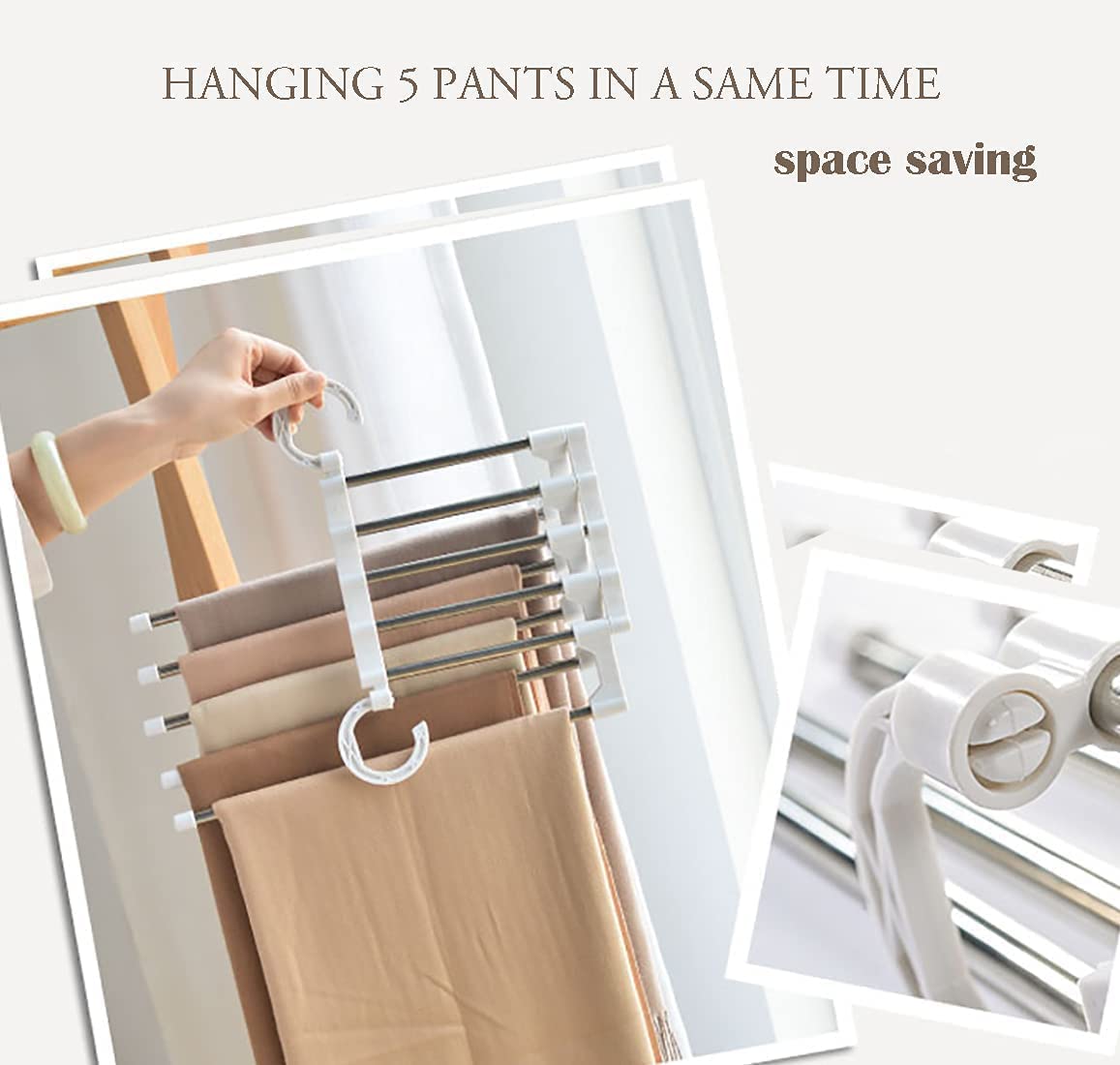 6 Pack Stainless Steel Adjustable 5 in 1 Pants Hangers Non-Slip Space Saving for Home Storage