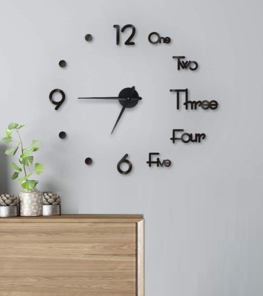 DIY Wall Clock Modern Frameless Large 3D Wall Watch Giant Roman Numerals for Home Living Room and Bedroom (Large)