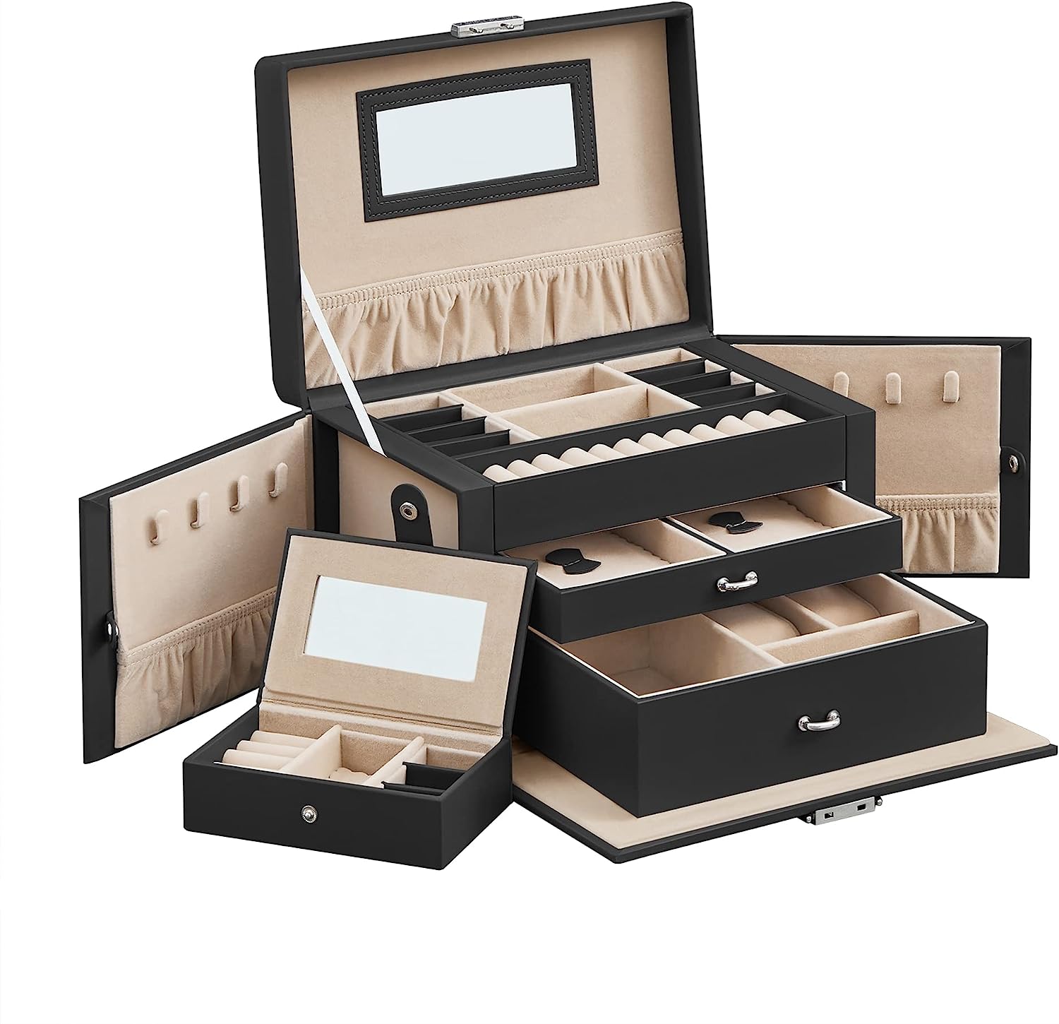 Jewelry Box 3 Layers Organizer Lockable Storage