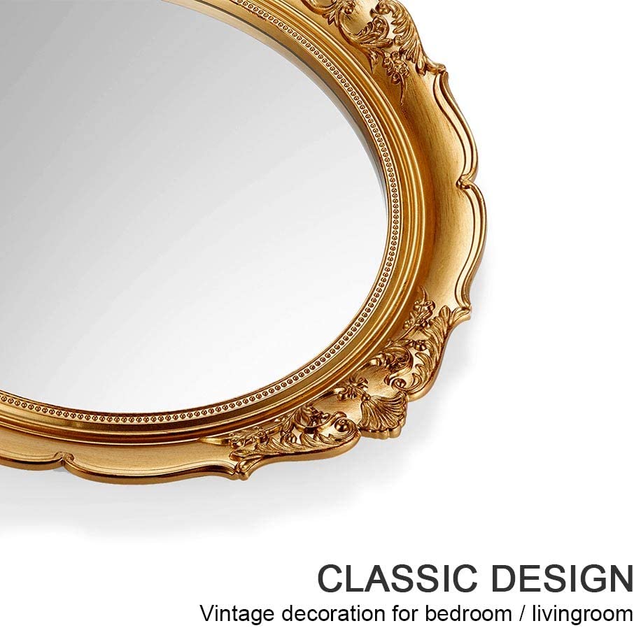 Oval Antique Vintage Hanging Wall Mirror for Bedroom and Livingroom (Gold, 38 x 33 cm)